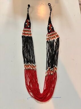 Handcrafted Red and Black Beaded layered Necklace